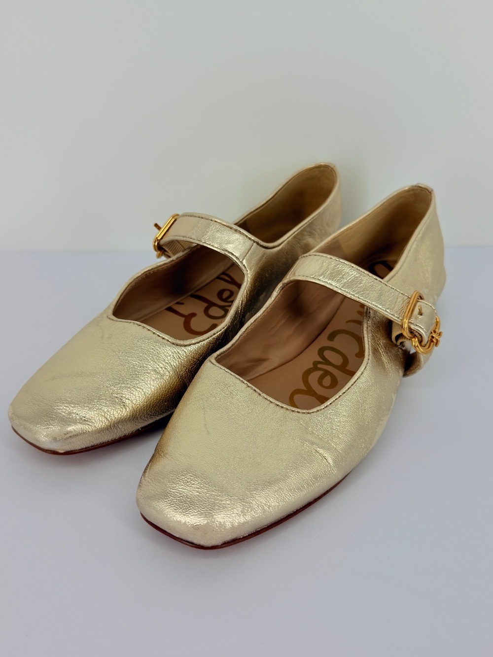 Sam Edelman Michaela Gold Metallic Leather Mary Jane Ballet Flats Size 8